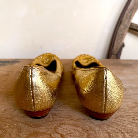SBICCA LAMPLIGHTERS Vtg 80’s Gold Metallic Leather Embroidered Beaded Flats 5B - Picture 5 of 11